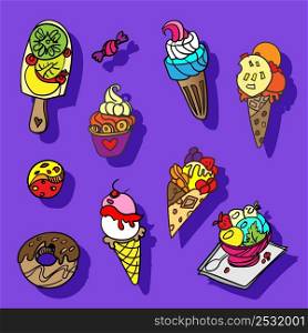 hand drawn ice cream cones ice cream lolly donuts candy
