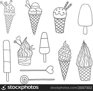 Hand drawn ice cream isolated icons set. Vector illustration.