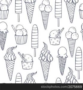 Hand drawn ice cream on white background. Vector seamless pattern. . Ice cream set. Vector pattern.