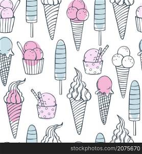 Hand drawn ice cream on white background. Vector seamless pattern. . Ice cream set. Vector pattern.