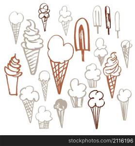Hand-drawn ice cream set. Vector sketch illustration.. Hand-drawn ice cream set.
