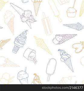 Hand drawn ice cream. Vector seamless pattern