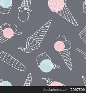 Hand drawn ice cream . Vector seamless pattern. . Ice cream set. Vector pattern.