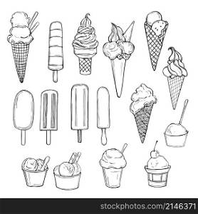Hand drawn ice cream. Vector sketch illustration.