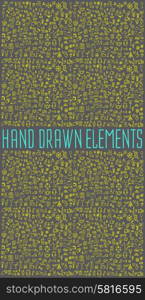 Hand drawn icons and elements pattern. Digital illustration. Hand drawn vector illustration