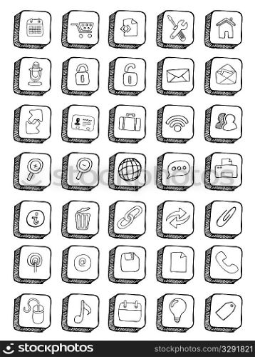Hand drawn icons with shading.