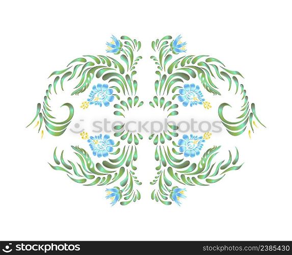 Hand drawn illustration in folk style. Beautiful flowers in vintage style.. Blue flowers. Floral ornament.