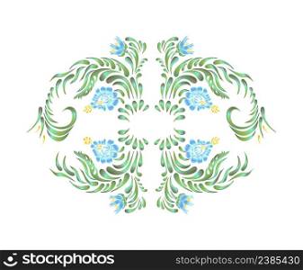 Hand drawn illustration in folk style. Beautiful flowers in vintage style.. Blue flowers. Floral ornament.