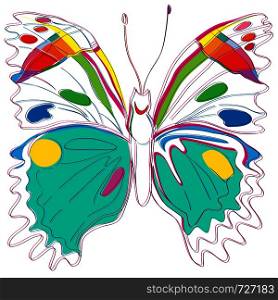 Hand drawn illustration of a butterfly from Madagascar, childish colored graphic interpretation of Hypolimnas dexithea