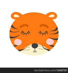 Hand drawn illustration of a cute funny tiger. Scandinavian style flat design. Concept for children print.. Hand drawn illustration of a cute funny tiger. Scandinavian style flat design.