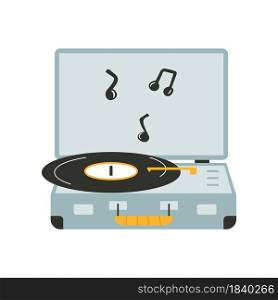 Hand drawn illustration of a music record player. Vector image in a modern flat style. Hand drawn illustration of a music record player