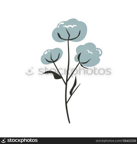 Hand drawn illustration of cotton stem with textured effect. Vector inage in a flat style. Hand drawn illustration of cotton stem with textured effect