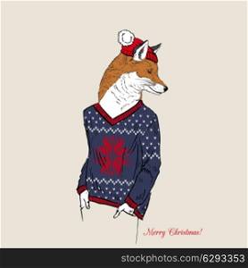 hand drawn illustration of fox boy dressed up in jacquard pullover