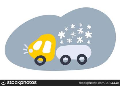 Hand drawn illustration of truck carrying snow. Perfect for T-shirt, textile, prints, decor and design.