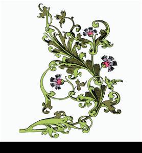 Hand drawn illustration of twig with flowers and leaves Baroque vector. Cornflowers. Colorful Vegetable ornament vertical on white