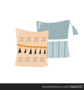 Hand drawn illustration of two decorative cushions. Vector image in a modern flat style. Hand drawn illustration of two decorative cushions