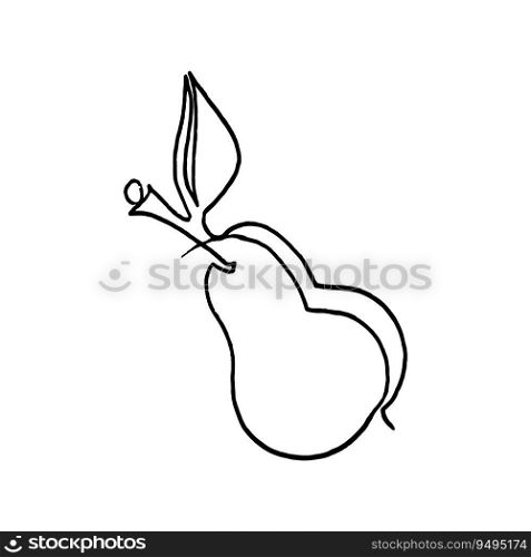 Hand drawn illustration. vector isolated fruit slice. Black outline illustration, pear lineart of fruit slice.. Fruit pear Hand drawn illustration. vector isolated fruit slice. line art