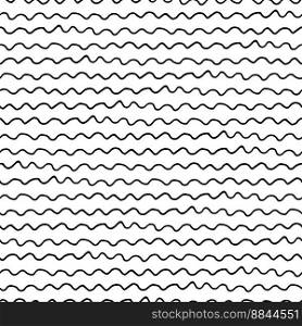 Hand drawn ink doodle simple wave pattern. Monochrome colors. Expressive seamless abstract background in black and white. Trendy brush marks. Vector illustration