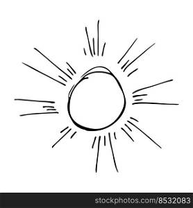 Hand drawn ink sketch of Sun doodle logo, icon, sign, emblem. Vector in cartoon doodle children&rsquo;s style. Element of design for print, clothes, greeting invitation card, cover, flyer, decoration.. Hand drawn ink sketch of Sun doodle logo, icon, sign, emblem. Vector in cartoon doodle children&rsquo;s style. Element of design for print, clothes, greeting invitation card, cover, flyer, decoration