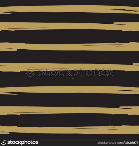Hand drawn ink textured seamless striped background. Black and gold colors vector vintage background. Scrapbooking, holiday cards, wallpaper, textile design.
