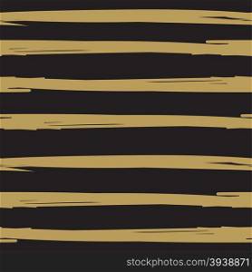 Hand drawn ink textured seamless striped background. Black and gold colors vector vintage background. Scrapbooking, holiday cards, wallpaper, textile design.