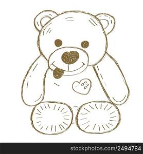 Hand drawn isolated Teddy bear. Doodle vector illustration.