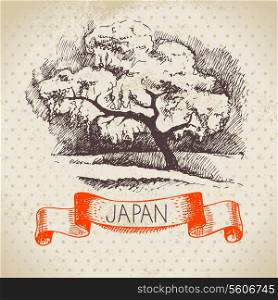 Hand drawn Japanese illustration. Sketch background