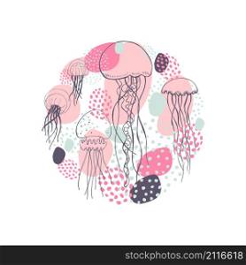 Hand drawn jellyfish. Vector sketch illustration.