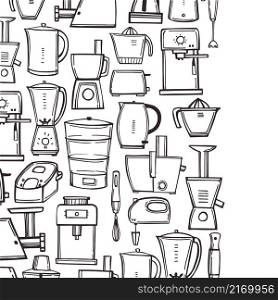 Hand-drawn kitchen appliances set. Vector background. Sketch illustration.. Kitchen appliances set. Sketch illustration.