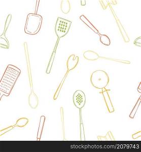 Hand drawn kitchen tools. Vector seamless pattern. Kitchen tools. Vector pattern