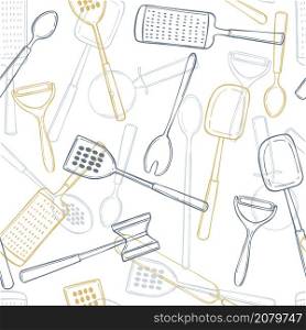 Hand drawn kitchen tools. Vector seamless pattern. Kitchen tools. Vector pattern