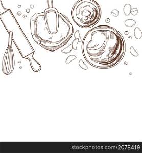 Hand drawn kitchenware for baking pies. Vector background.. Kitchenware for baking pies. Vector illustration.
