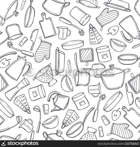 Hand drawn kitchenware. Vector  seamless pattern. Kitchenware. Vector  pattern