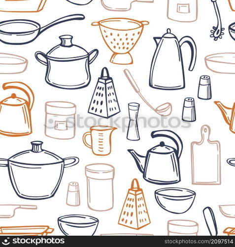 Hand drawn kitchenware. Vector  seamless pattern. Kitchenware. Vector  pattern