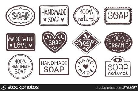 Hand drawn labels for handmade soap bars. Handmade soap st&. Set of vector templates for all kind soap design
