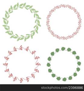 Hand drawn leaves and berries round frames botanical collection. Perfect for party invitations, greeting cards and print. Floral vector illustration for decor and design.