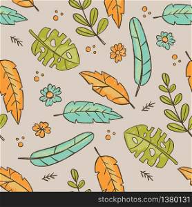 HAND DRAWN LEAVES GREY Tropical Grunge Style Seamless Pattern