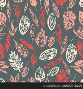 Hand drawn leaves. Seamless vector pattern