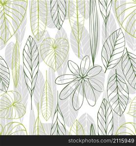 Hand drawn leaves. Vector seamless pattern