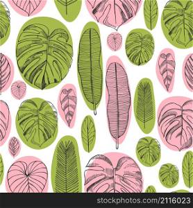 Hand drawn leaves. Vector seamless pattern. Hand drawn leaves. Vector seamless pattern