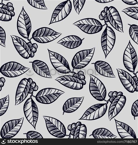 Hand drawn leaves with berries seamless pattern backround. Vector illustration. Hand drawn leaves with berries seamless pattern