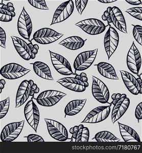 Hand drawn leaves with berries seamless pattern backround. Vector illustration. Hand drawn leaves with berries seamless pattern