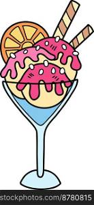Hand Drawn Lemon flavored ice cream with cup illustration isolated on background
