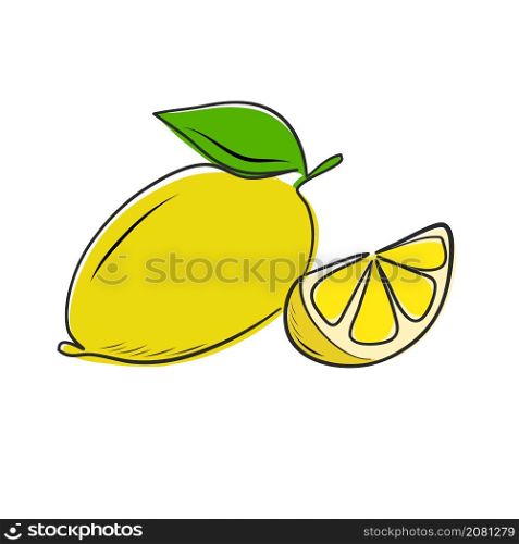 Hand drawn lemon fruit ripe slice one line flat minimal for food design
