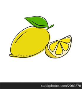 Hand drawn lemon fruit ripe slice one line flat minimal for food design