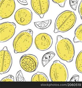 Hand drawn lemon fruits on white background.Vector seamless pattern.. Citrus fruits. Lemon. Vector pattern.