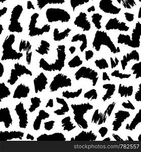 Hand drawn leopard skin seamless pattern. Monochrome black and white backdrop. Abstract animal fur wallpaper. Concept trendy fabric design. Hand drawn leopard skin seamless pattern. Monochrome black and white backdrop.