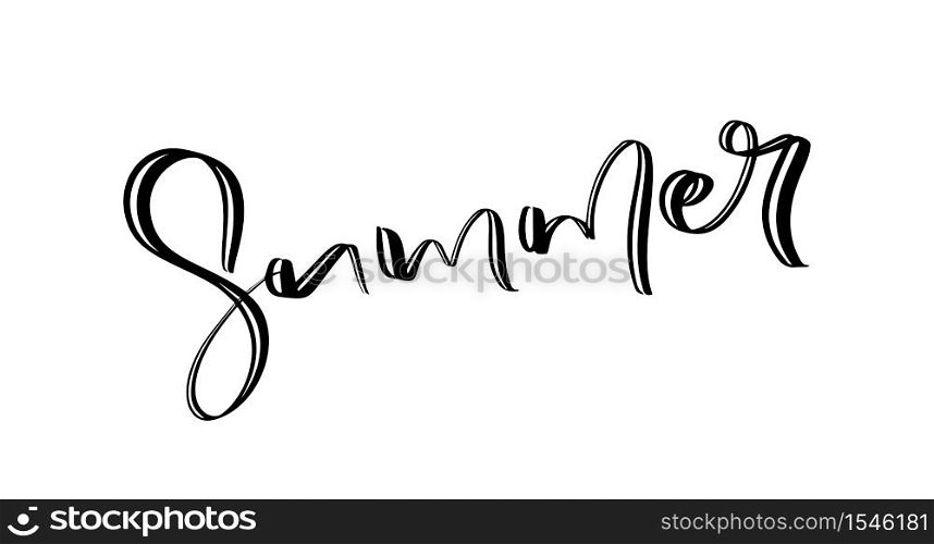 Hand drawn lettered text Summer. Calligraphic season inscription. Vector handwritten typography.. Hand drawn lettered text Summer. Calligraphic season inscription. Vector handwritten typography