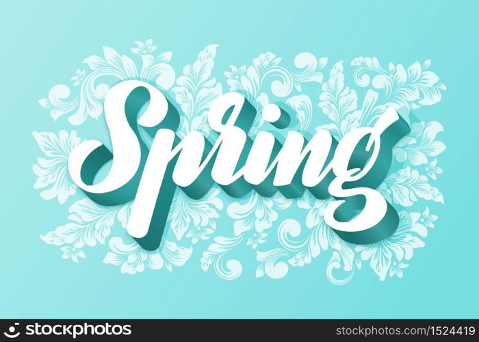 Hand drawn lettering Spring on floral background. Elegant modern handwritten calligraphy. Vector Ink illustration. Typography poster with flower elements. For cards, invitations, prints etc. Hand drawn lettering Spring on floral background. Elegant modern handwritten calligraphy. Vector Ink illustration. Typography poster with flower elements. For cards, invitations, prints etc.