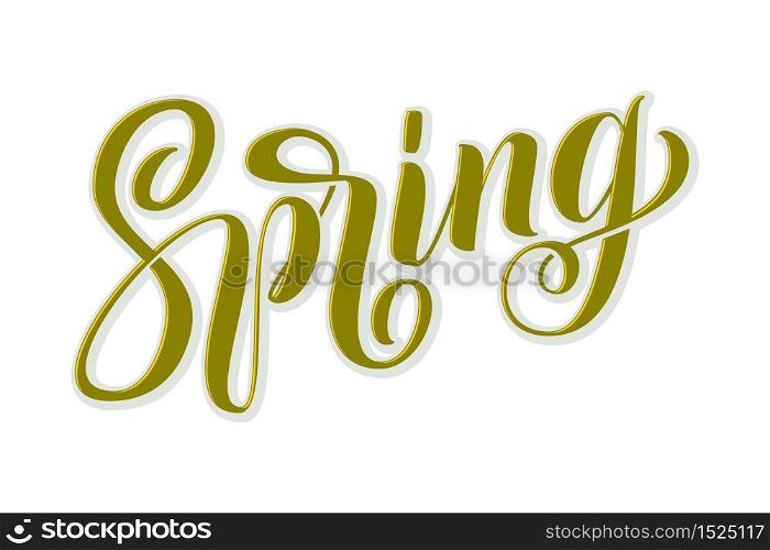 Hand drawn lettering Spring with shdow and highlights. Elegant modern handwritten calligraphy. Vector Ink illustration. Typography poster on white background. For cards, invitations, prints etc.. Hand drawn lettering Spring with shdow and highlights. Elegant modern handwritten calligraphy. Vector Ink illustration. Typography poster on white background. For cards, invitations, prints etc